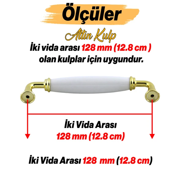 Kapıdağı Porselen Metal Kulp 128 mm Mobilya Çekmece Mutfak Dolabı Dolap Kapak Kulpları Kulb Kulpu - Resim 2