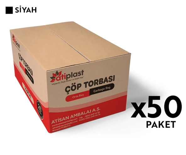Atiplast Çöp Torbası Standart Orta Boy 70 gr 55 x 60 cm Siyah 50 Rulo - 2
