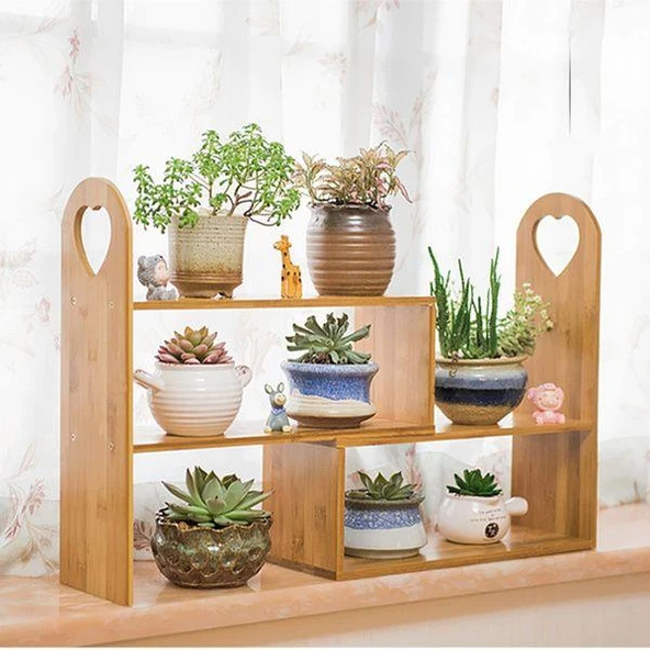 Ahşap Masa Tezgah Üstü Düzenleyici Organizer Banyo Mutfak Rafı Kitaplık Baharatlık Çiçeklik - 2