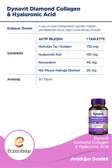 Diamond Collagen & Hyaluronic Acid 30 Tablet x 2 Adet - Resim 2