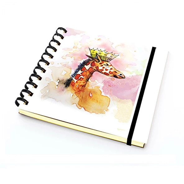 Paklon Desenli Sert Kapak 14x14 Cm Spiralli Defter 100 Yp Çizgili - Zürafa