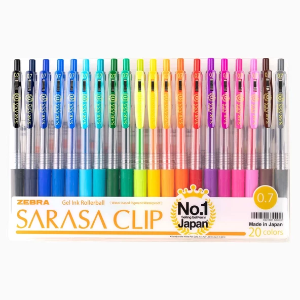 Zebra Sarasa Clip 20 Renk 0.7mm Jel - Roller Kalem Blisterli Set