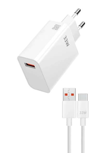 giyitec Poco F3 Uyumlu 33W Süper Hızlı Şarj Aleti Seti Şarj Adaptörü ve Usb to Type-c Kablo