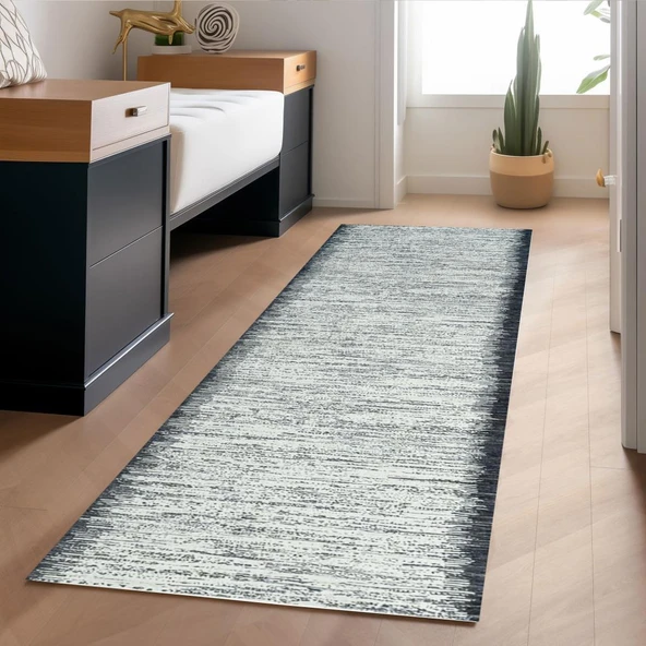 Dijital Baskı Kaymaz Taban Yıkanabilir Kesme Yolluk Oda Salon Mutfak Modern Siyah Beyaz Halı