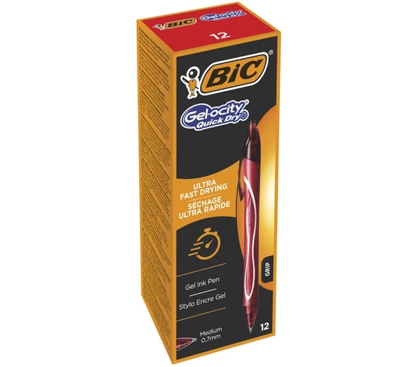 Bic Gelocity Hızlı Kuruyan Jel Kalem 0.7 mm - Kırmızı (12'li Kutu)