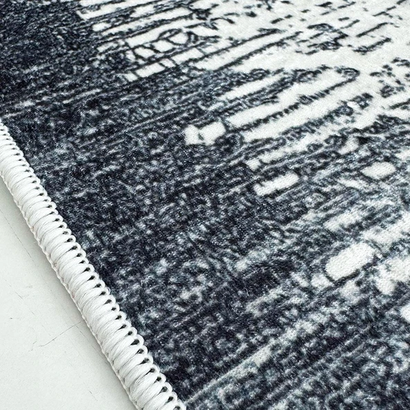 Dijital Baskı Kaymaz Taban Yıkanabilir Kesme Yolluk Oda Salon Mutfak Modern Siyah Beyaz Halı - 5