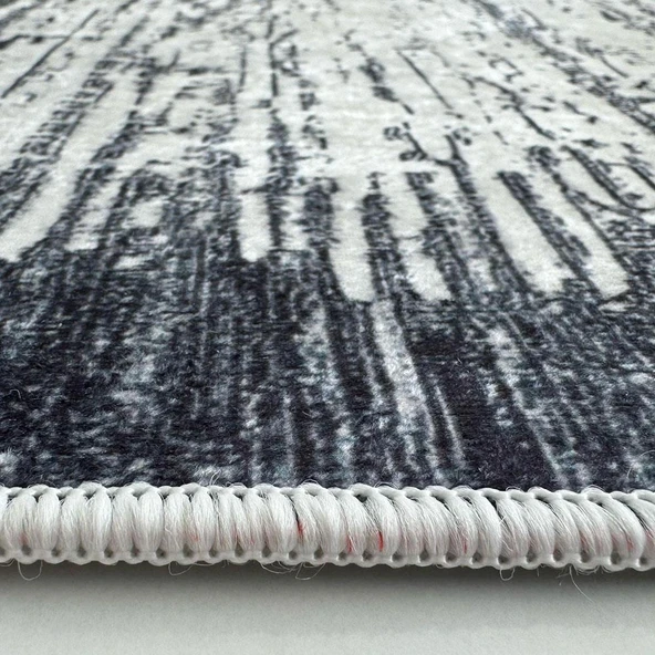 Dijital Baskı Kaymaz Taban Yıkanabilir Kesme Yolluk Oda Salon Mutfak Modern Siyah Beyaz Halı - 6