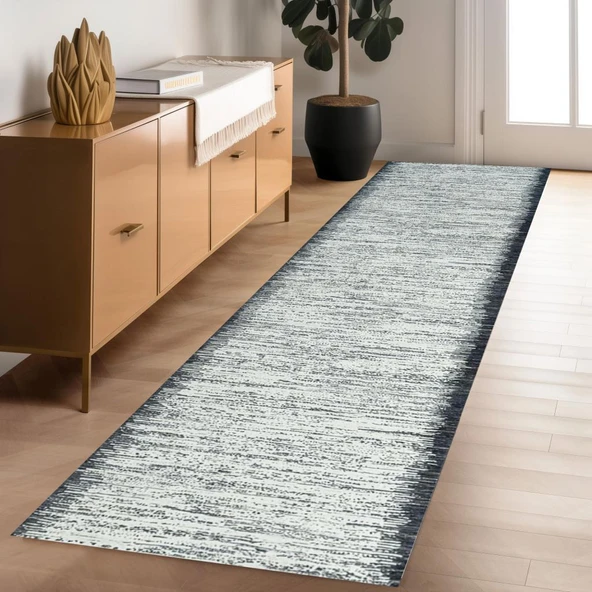 Dijital Baskı Kaymaz Taban Yıkanabilir Kesme Yolluk Oda Salon Mutfak Modern Siyah Beyaz Halı - 7