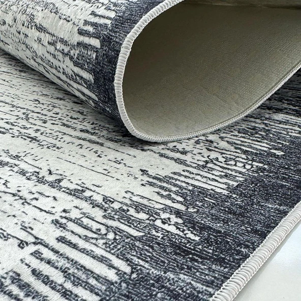 Dijital Baskı Kaymaz Taban Yıkanabilir Kesme Yolluk Oda Salon Mutfak Modern Siyah Beyaz Halı - 3