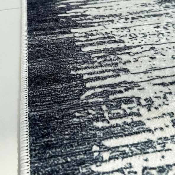 Dijital Baskı Kaymaz Taban Yıkanabilir Kesme Yolluk Oda Salon Mutfak Modern Siyah Beyaz Halı - 4