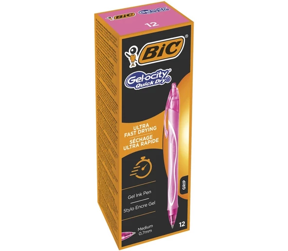 Bic Gelocity Hızlı Kuruyan Jel Kalem 0.7 mm - Pembe (12'li Kutu)