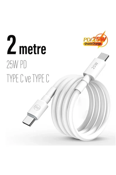 giyitec Samsung Galaxy A52 A53 A54 A70 A71 A72 A73 A80 A90 5G Uyumlu 25W PD 2 METRE Type-c Kablo BEYAZ