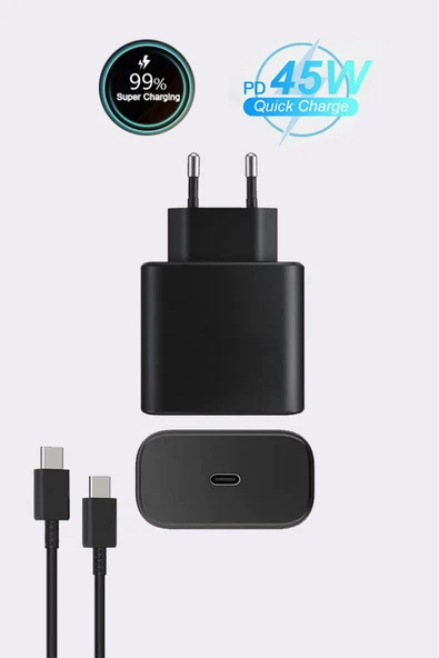 giyitec Samsung Galaxy S23 Ultra S23+ S24 Ultra S24+ 5G Uyumlu 45W Turbo Hızlı Şarj Aleti Cihazı Seti PD - 3