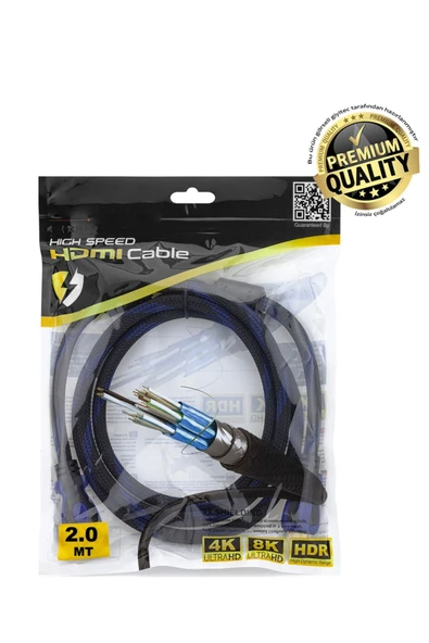 giyitec Yüksek Hızlı HDMI Kablo Örgülü Sağlam 3D 4K 8K Full Hd Tv ve Bilgisayar Görüntü Kablosu 2 METRE - 3