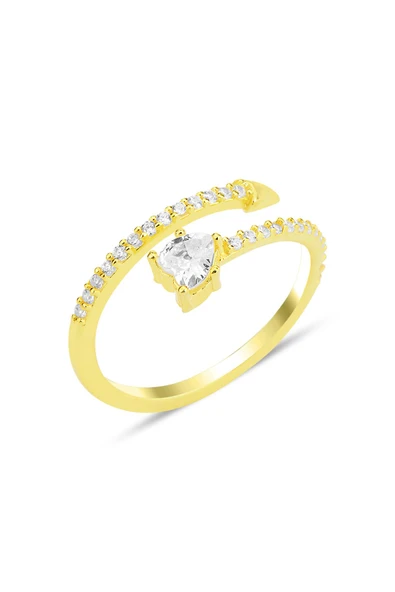 Gümüş altın yaldızlı zirkon taşlı üstten ayarlanabilir kalp yüzük SGTL12233GOLD ürün görseli