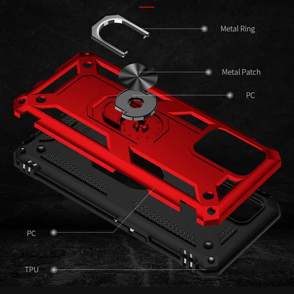 Oppo A74 4G Kılıf Zore Vega Yüzüklü Standlı Zırh Kılıf - Resim 10