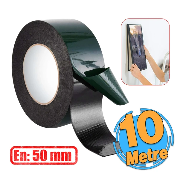 Çift Taraflı Köpük Sünger Bant Eva Montaj Bandı Siyah 50 mm x 10 Metre Etil Vinil Asetat 1 Adet ürün görseli