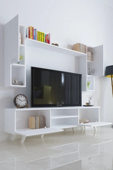 Moonlife İstanbul Dolaplı Kapaklı Tv Ünitesi Beyaz - 2