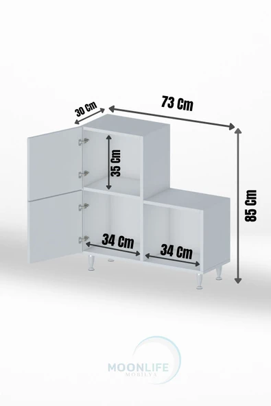 Moonlife 2 Kapaklı L Çok Amaçlı Banyo Dolabı Ceviz - 7