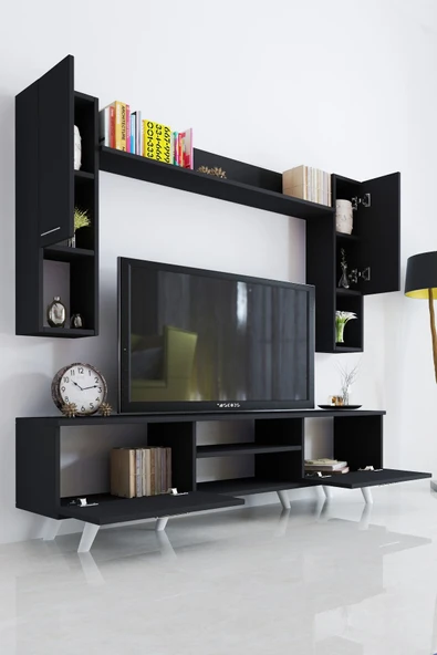 Moonlife İstanbul Dolaplı Kapaklı Tv Ünitesi Siyah - 2