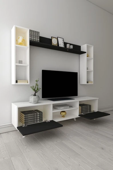 Moonlife İstanbul Dolaplı Tv Ünitesi Beyaz Siyah - 2