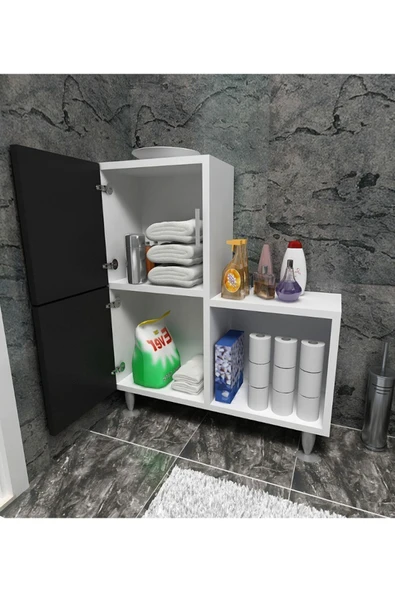 Moonlife 2 Kapaklı L Çok Amaçlı Banyo Dolabı Siyah - 2