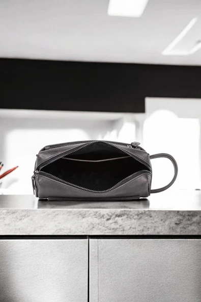 Hakiki Deri Unisex Asfalt Rengi El Portföy Çantası - 3