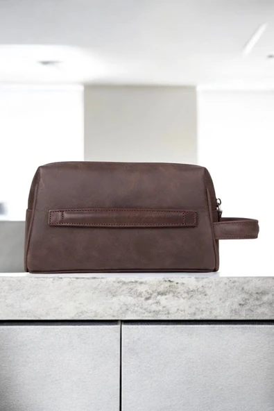 Hakiki Deri Unisex Fındık Rengi El Portföy Çantası