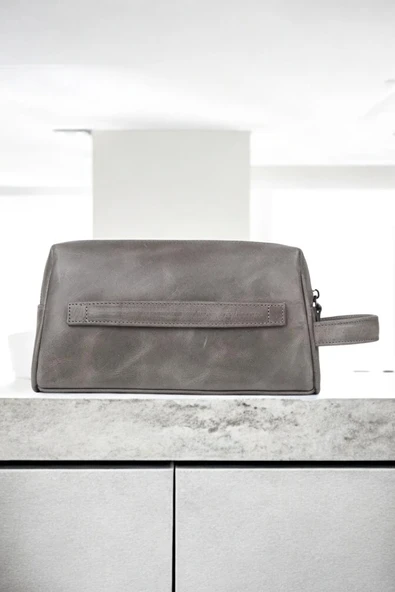 Hakiki Deri Unisex Gri El Portföy Çantası