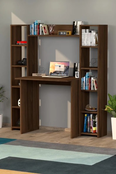 Moonlife Trend Kitaplıklı Çalışma Masası Ceviz - 3
