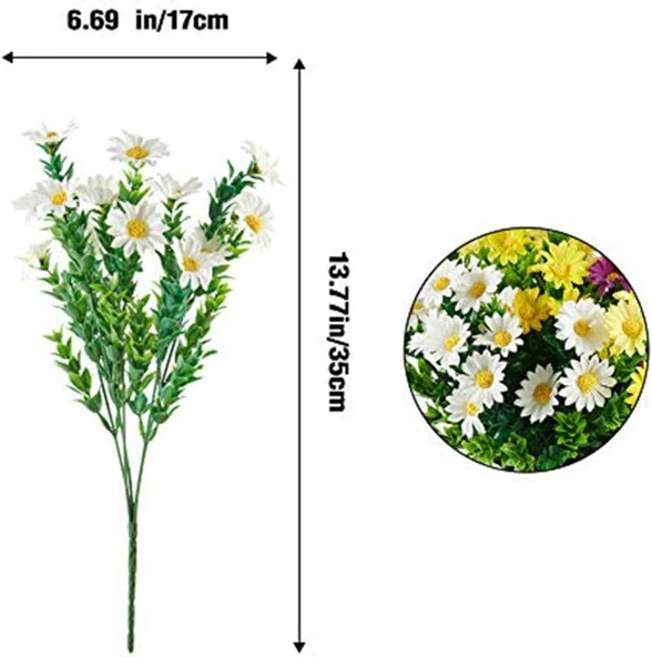 Nettenevime 3lü Set Yapay Çiçek Papatya 5 Dallı Plastik Dekoratif Yapay Bitki - Resim 2