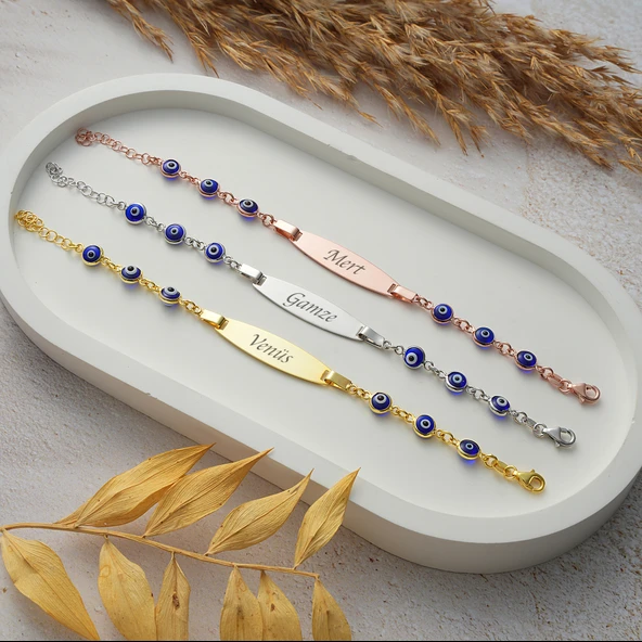 925 ayar gümüş lacivert göz boncuklu çocuk künye isim yazılı - 3