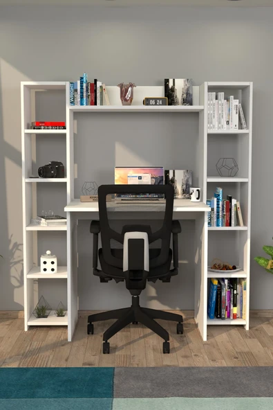 Moonlife Trend Kitaplıklı Çalışma Masası Beyaz