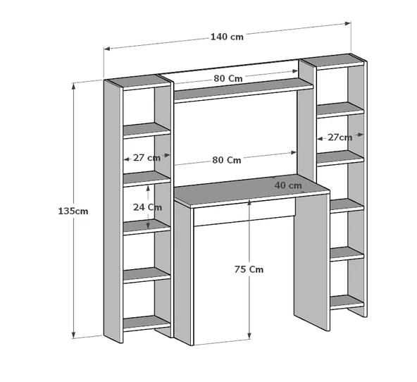 Moonlife Trend Kitaplıklı Çalışma Masası Beyaz - 5