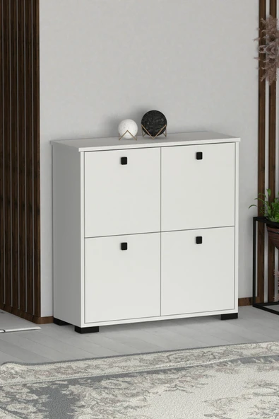 Moonlife Port Çok Amaçlı 4 Kapaklı Ayakkabılık,Kahve Köşesi,Mutfak,Banyo, Kiler Dolabı Beyaz - 3