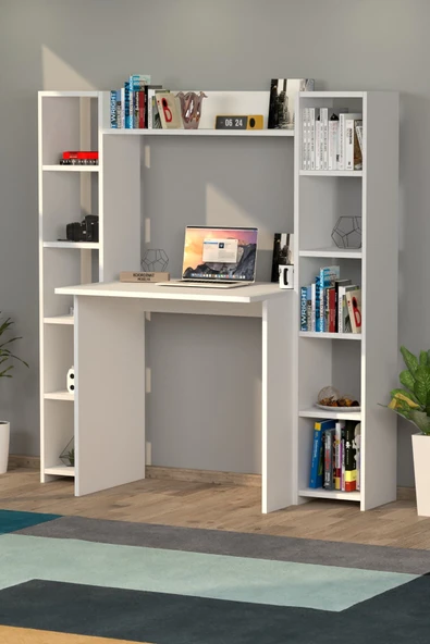 Moonlife Trend Kitaplıklı Çalışma Masası Beyaz - 2