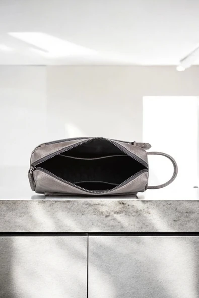 Hakiki Deri Unisex Gri El Portföy Çantası - 3