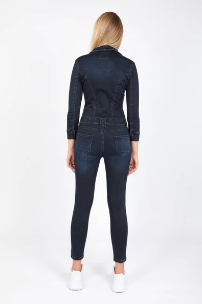 Kadın Koyu Lacivert Jean Tulum Pantolon - 7