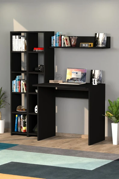 Moonlife Trend Kitaplıklı Çalışma Masası Siyah - 4