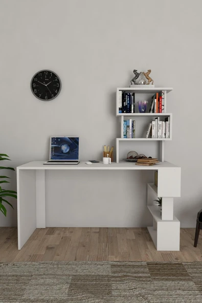 Moonlife Okyanus Kitaplıklı Çalışma Masası Beyaz - 3