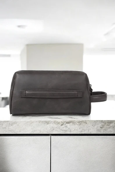 Hakiki Deri Unisex Asfalt Rengi El Portföy Çantası