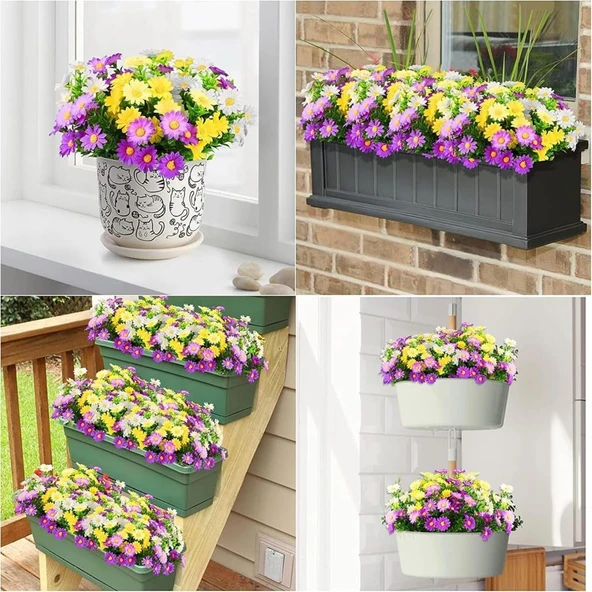 Nettenevime 3lü Set Yapay Çiçek Papatya 5 Dallı Plastik Dekoratif Yapay Bitki - Resim 6