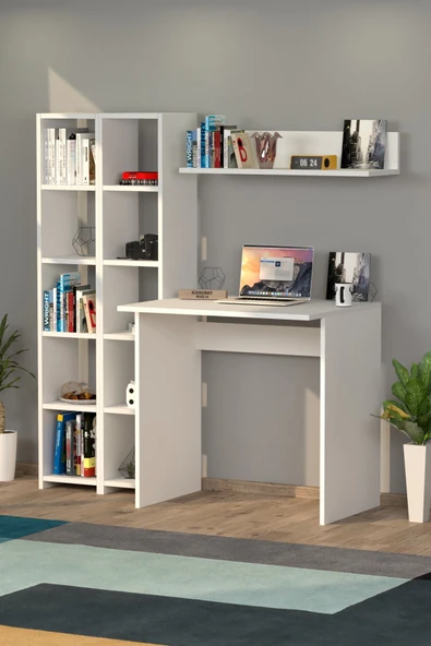 Moonlife Trend Kitaplıklı Çalışma Masası Beyaz - 4