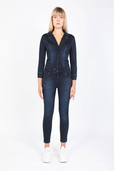 Kadın Koyu Lacivert Jean Tulum Pantolon - 6