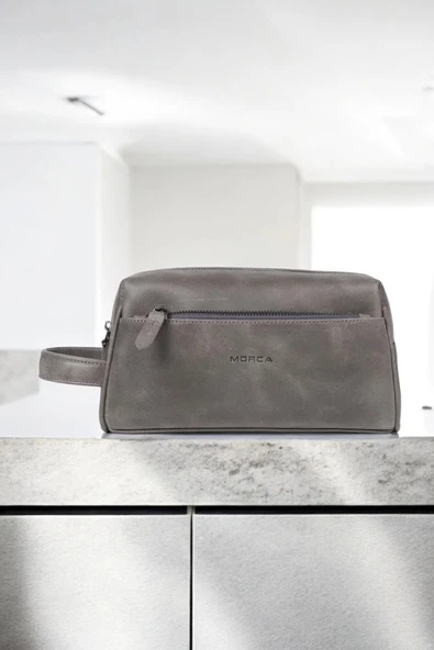 Hakiki Deri Unisex Gri El Portföy Çantası - 2