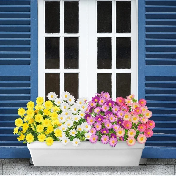 Nettenevime 3lü Set Yapay Çiçek Papatya 5 Dallı Plastik Dekoratif Yapay Bitki - Resim 4