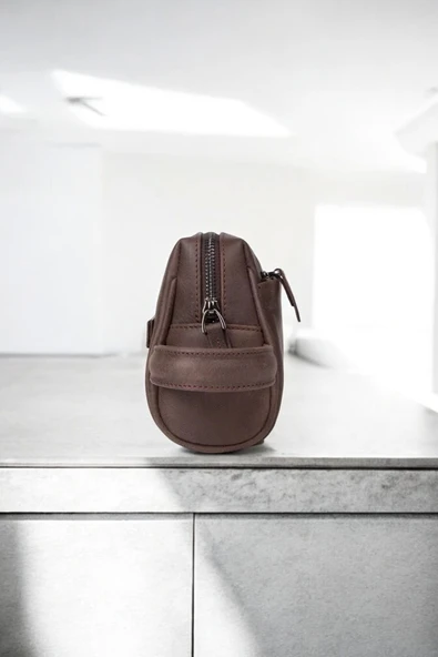 Hakiki Deri Unisex Fındık Rengi El Portföy Çantası - 2