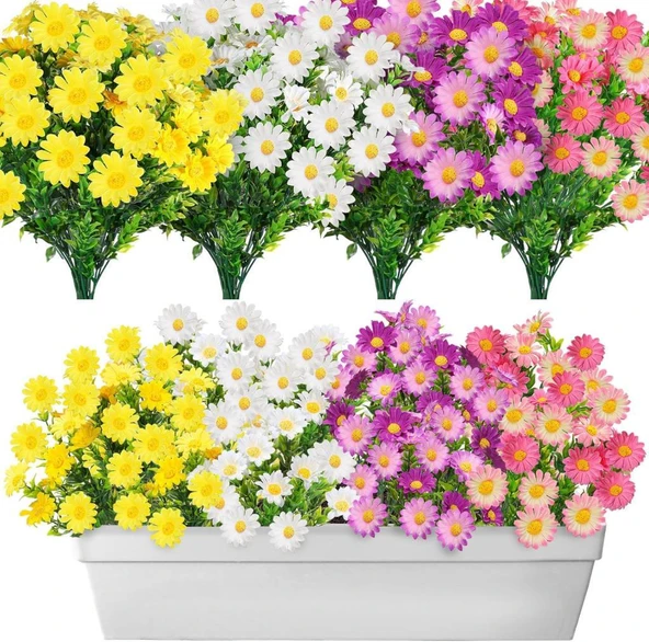 Nettenevime 3lü Set Yapay Çiçek Papatya 5 Dallı Plastik Dekoratif Yapay Bitki - Resim 7