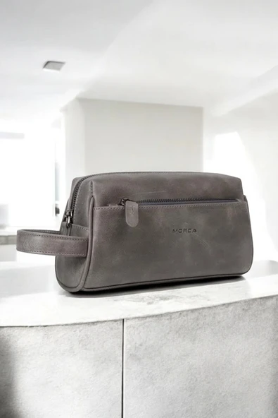 Hakiki Deri Unisex Gri El Portföy Çantası - 4