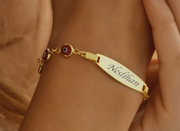 925 ayar gümüş kırmızı göz boncuklu çocuk künye isim yazılı - 5